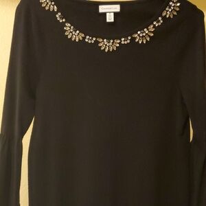 Charter Club Black Top with Embellished Neckline Sz M